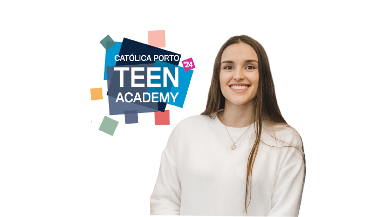 Photo of student with TEEN Academy logo on left side